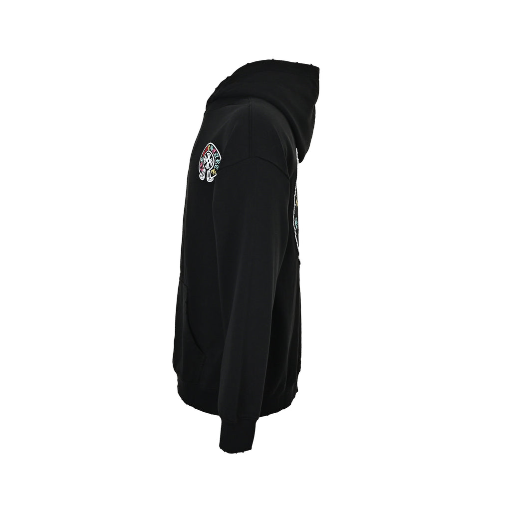 Chrome Hearts Multicolor Horseshoe Embroidered Distressed Hoodie | Black