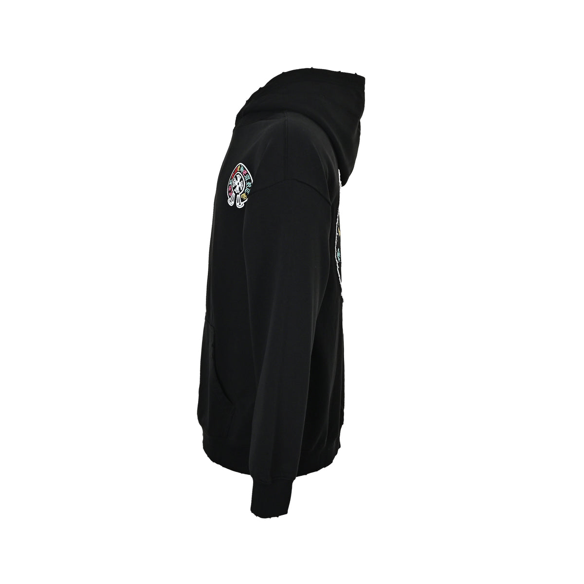Chrome Hearts Multicolor Horseshoe Embroidered Distressed Hoodie | Black