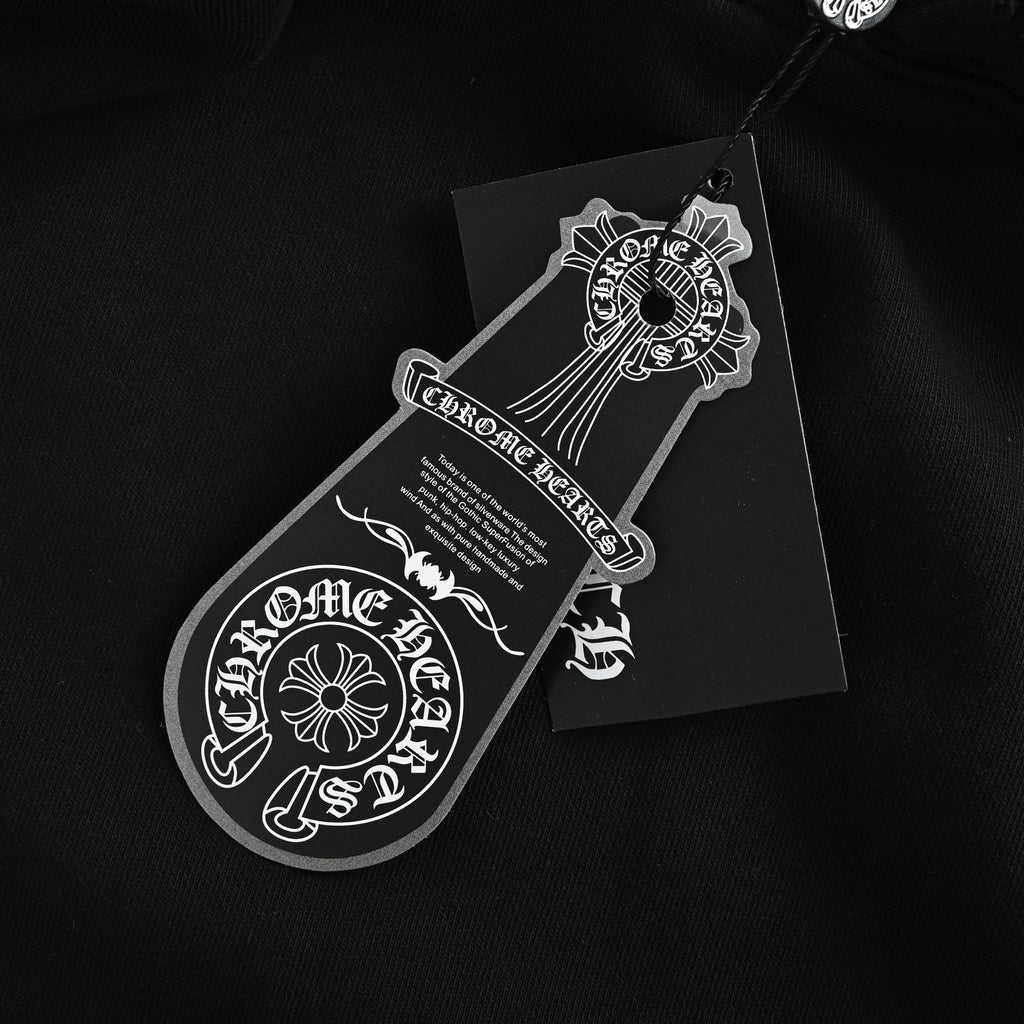 Chrome Hearts Multicolor Horseshoe Embroidered Distressed Hoodie | Black