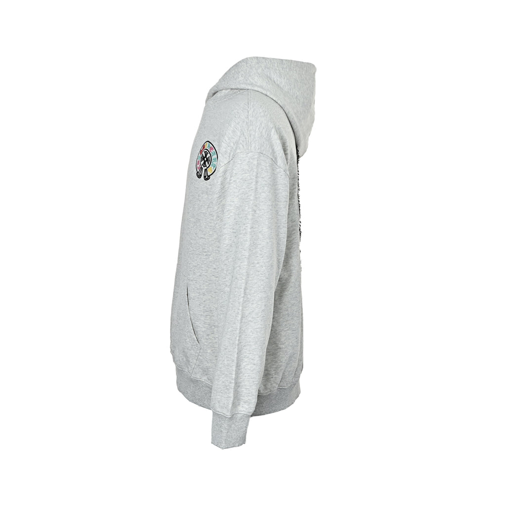 Chrome Hearts Multicolor Horseshoe Embroidered Distressed Hoodie | Light Grey