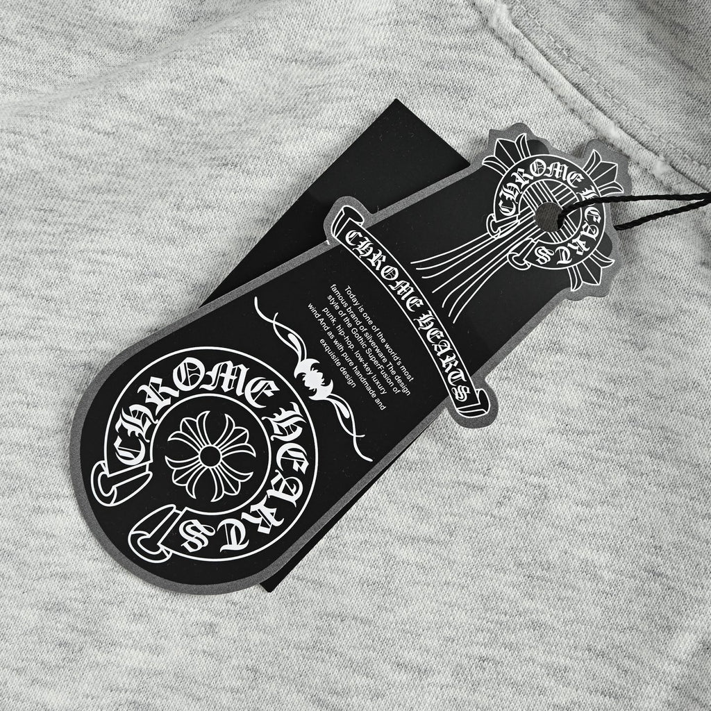 Chrome Hearts Multicolor Horseshoe Embroidered Distressed Hoodie | Light Grey