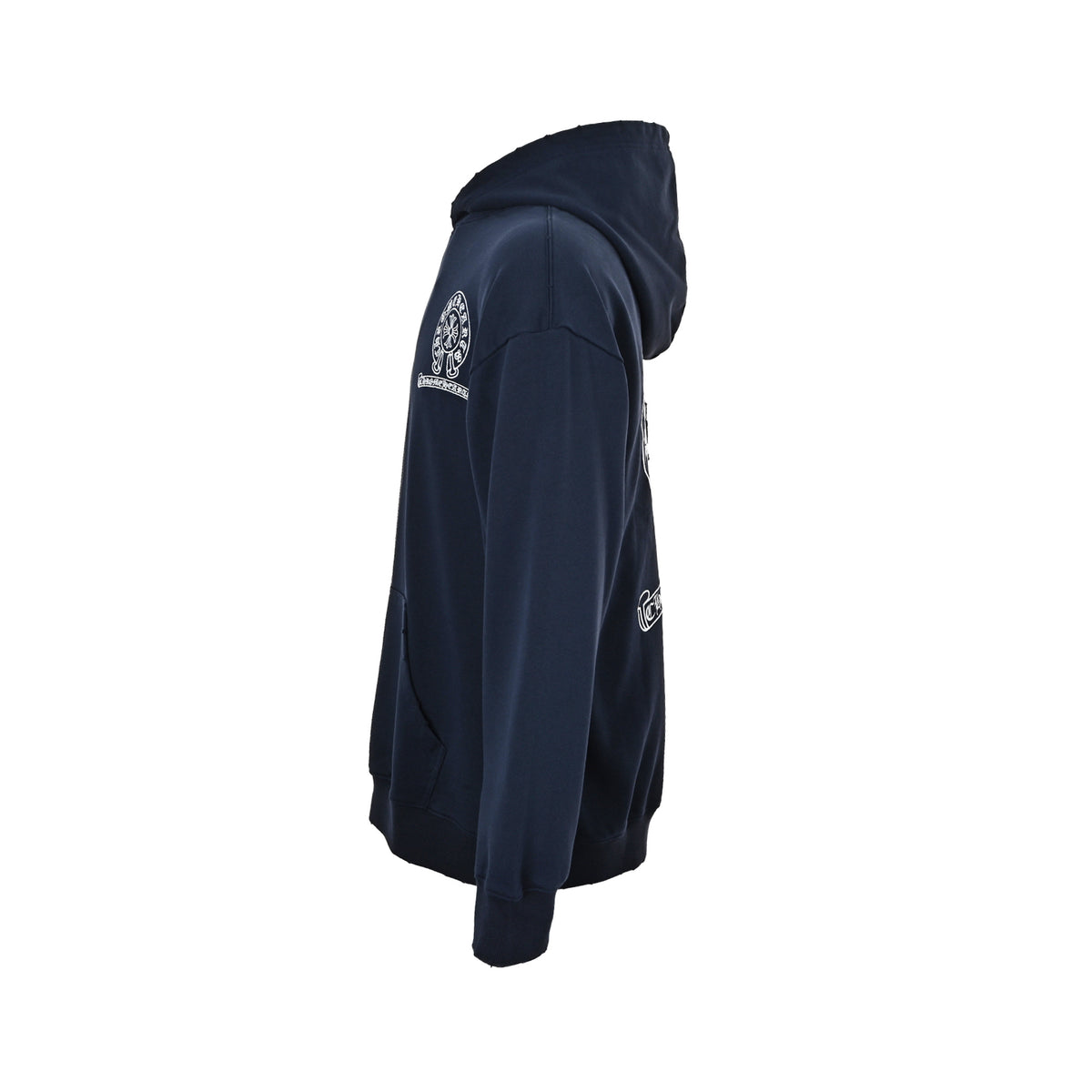 Chrome Hearts Horseshoe Logo Embroidered Distressed Hoodie | Navy