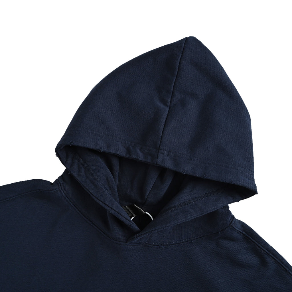 Chrome Hearts Horseshoe Logo Embroidered Distressed Hoodie | Navy