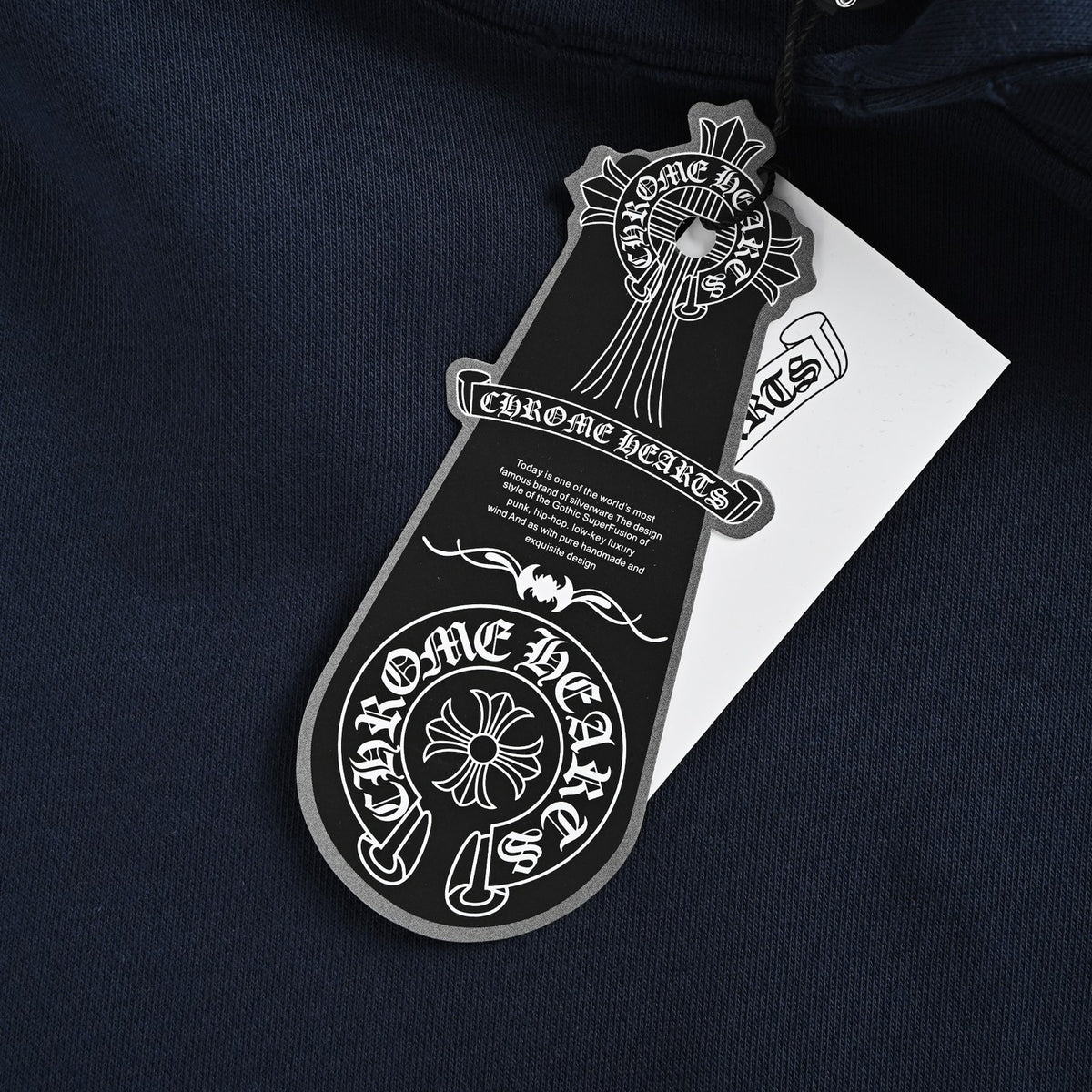 Chrome Hearts Horseshoe Logo Embroidered Distressed Hoodie | Navy