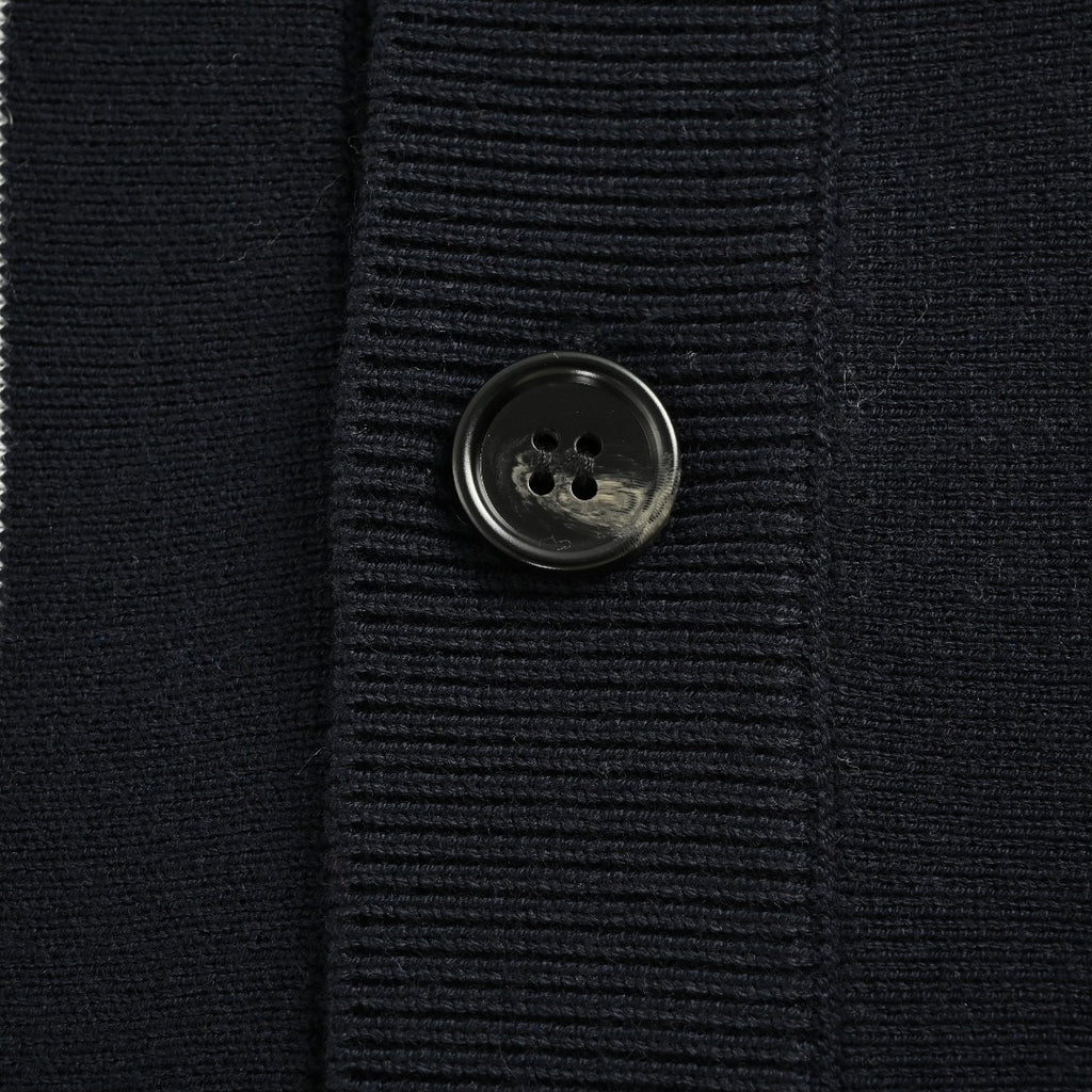 PRADA Vertical Stripe Embroidered Collared Knit Cardigan - Black