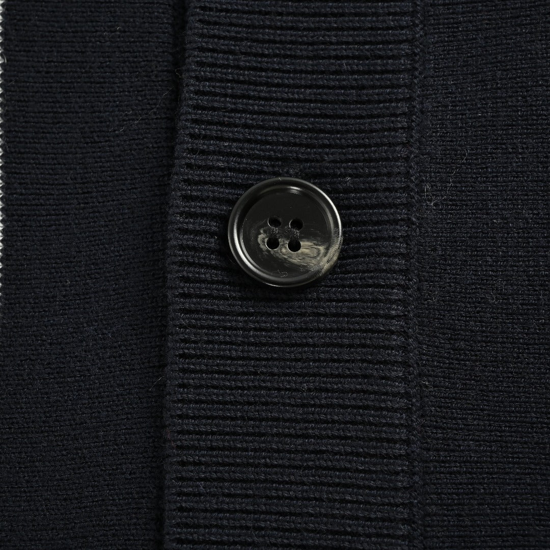 PRADA Vertical Stripe Embroidered Collared Knit Cardigan - Black