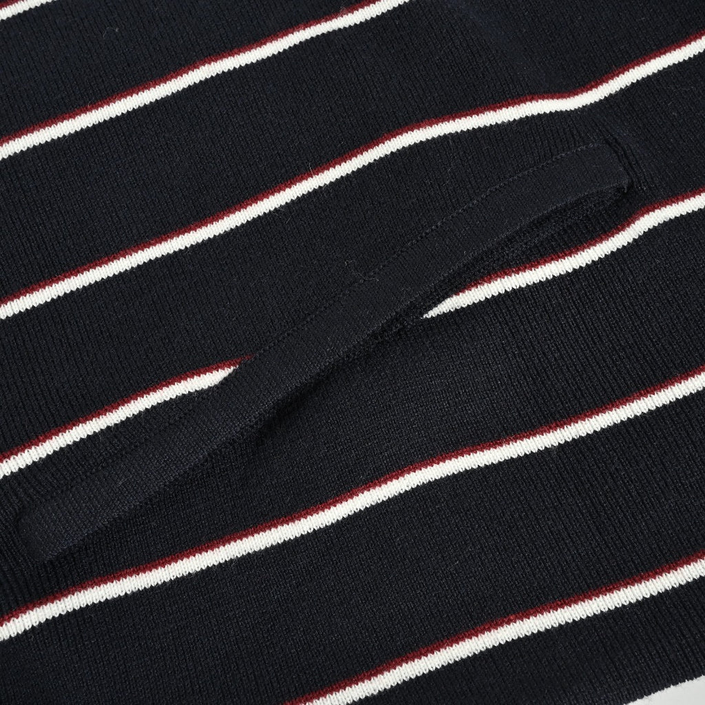 PRADA Vertical Stripe Embroidered Collared Knit Cardigan - Black