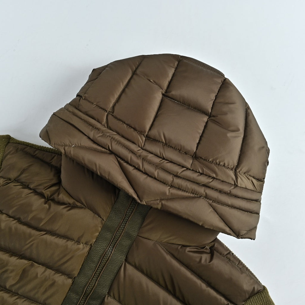 Moncler Hooded Knit Hybrid Down Jacket with Sleeve Pocket - Olive Green