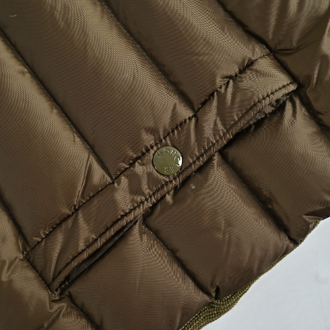 Moncler Hooded Knit Hybrid Down Jacket with Sleeve Pocket - Olive Green