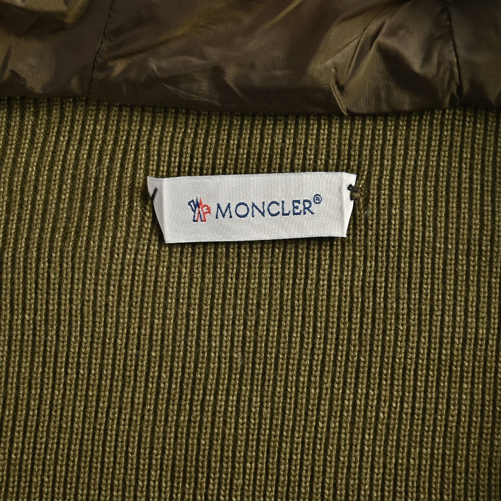 Moncler Hooded Knit Hybrid Down Jacket with Sleeve Pocket - Olive Green