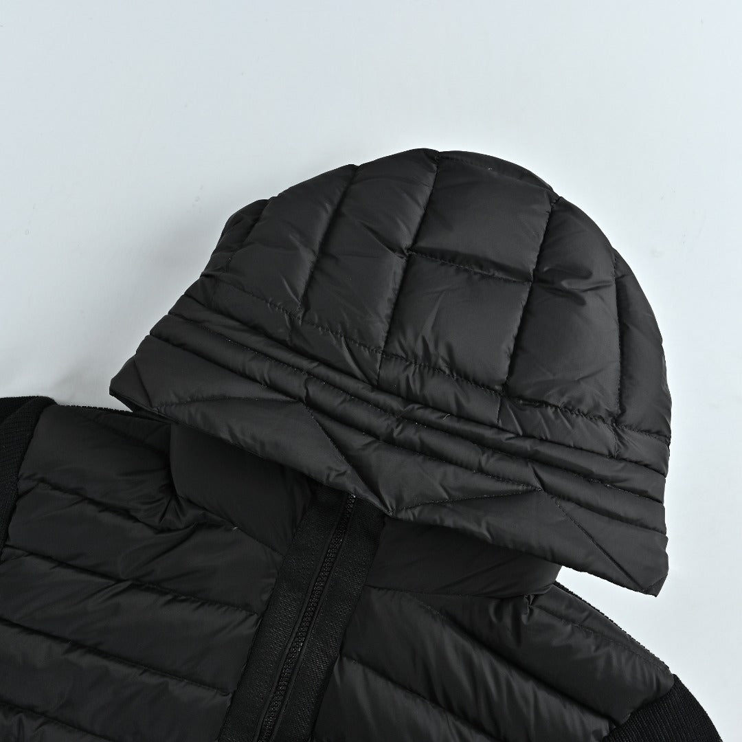 Moncler Hooded Knit Hybrid Down Jacket with Sleeve Pocket - Black