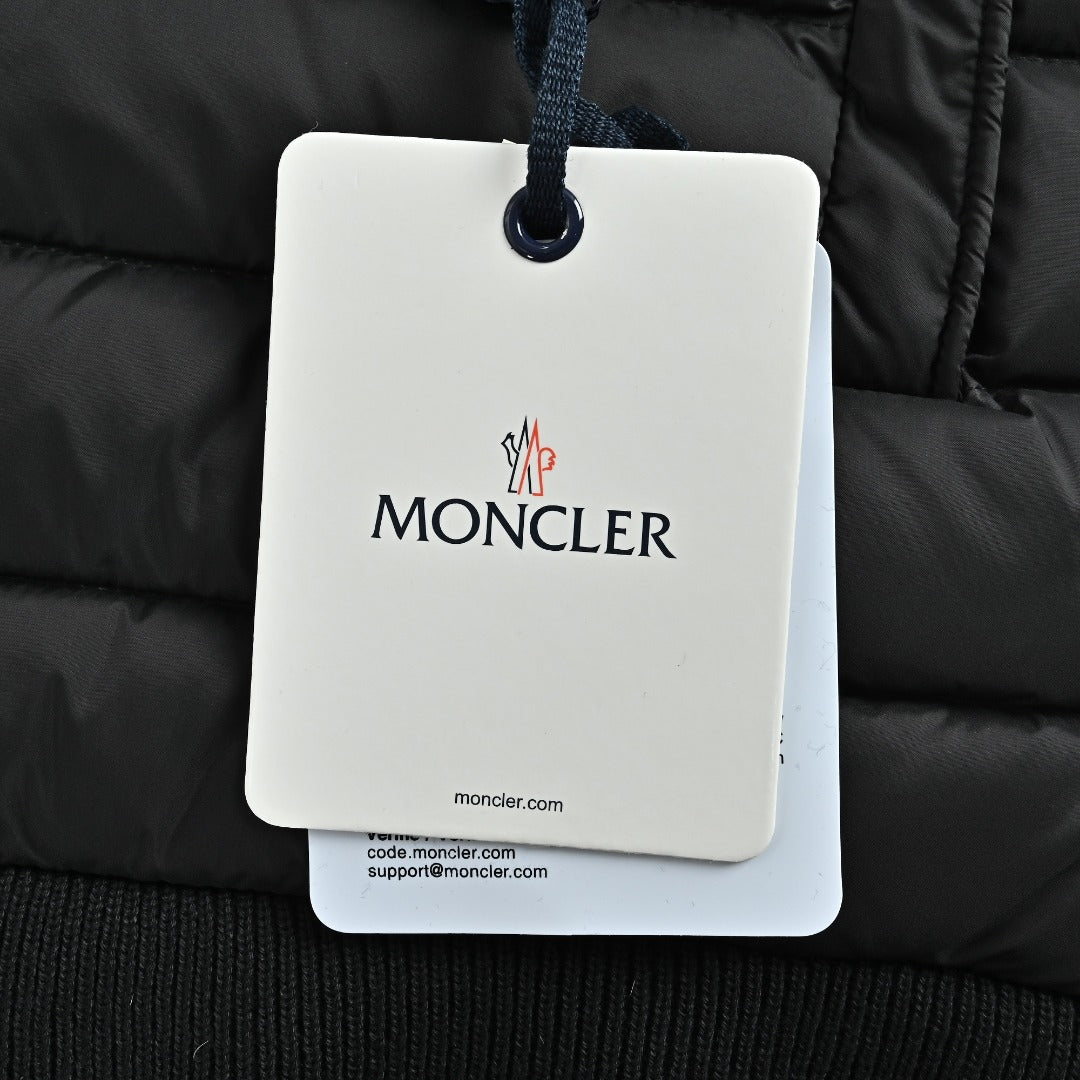 Moncler Hooded Knit Hybrid Down Jacket with Sleeve Pocket - Black