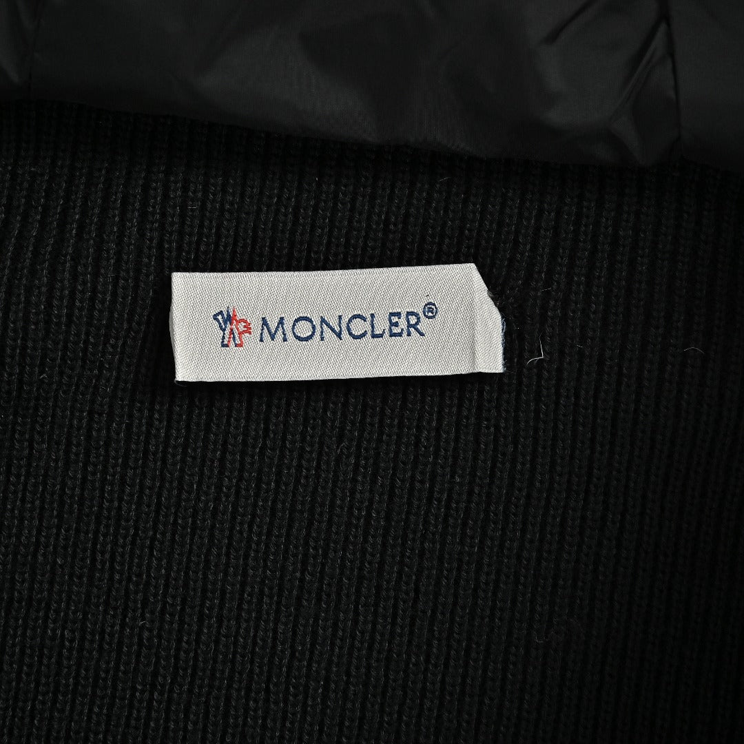 Moncler Hooded Knit Hybrid Down Jacket with Sleeve Pocket - Black