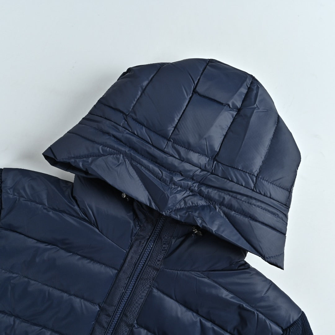 Moncler Hooded Knit Hybrid Down Jacket with Sleeve Pocket - Navy Blue