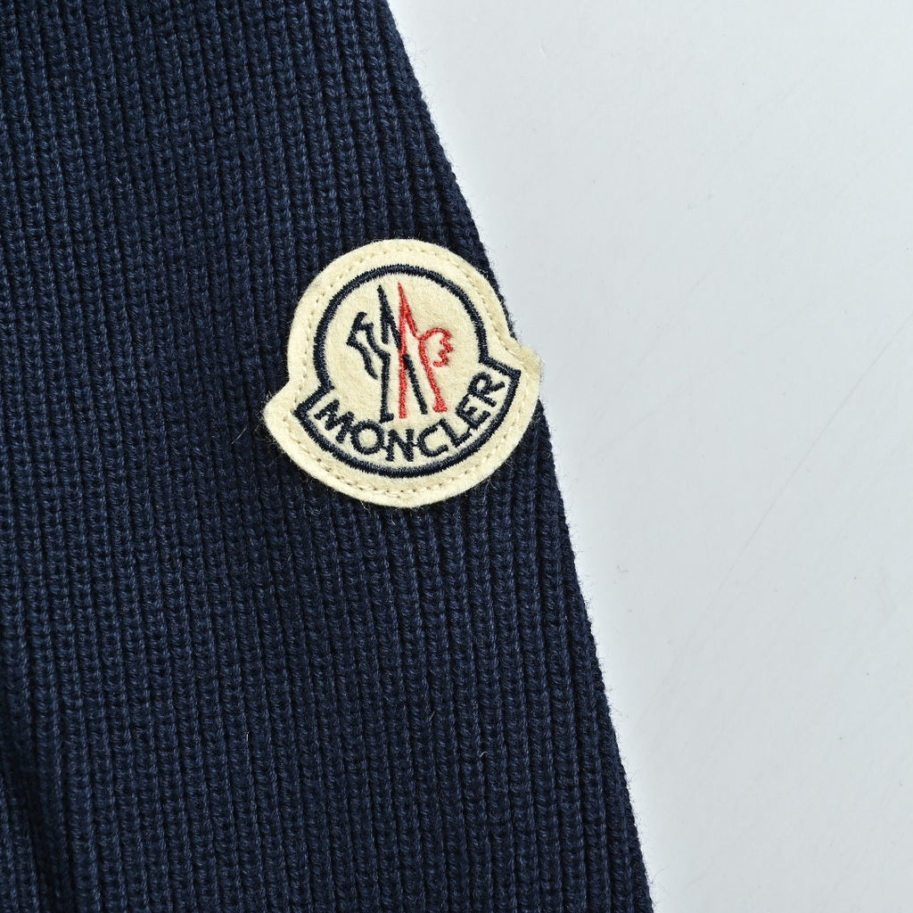 Moncler Hooded Knit Hybrid Down Jacket with Sleeve Pocket - Navy Blue