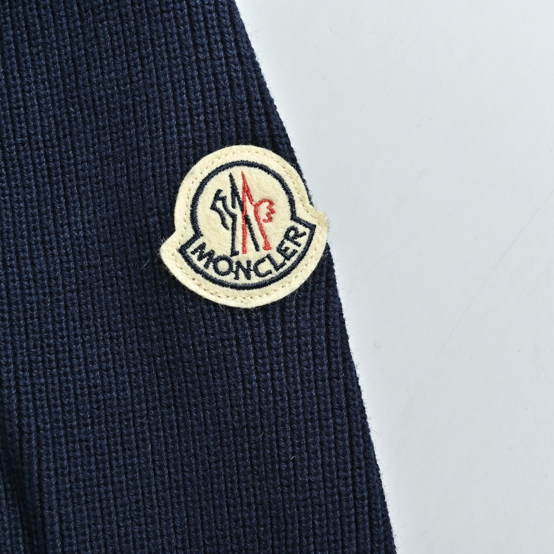 Moncler Hooded Knit Hybrid Down Jacket with Sleeve Pocket - Navy Blue