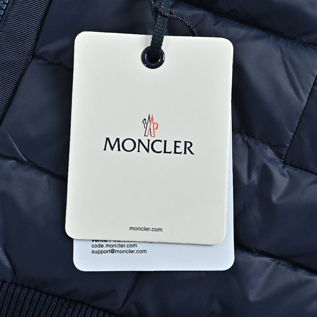 Moncler Hooded Knit Hybrid Down Jacket with Sleeve Pocket - Navy Blue