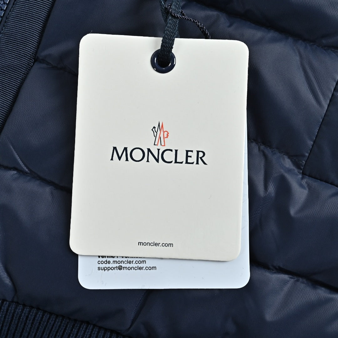 Moncler Hooded Knit Hybrid Down Jacket with Sleeve Pocket - Navy Blue