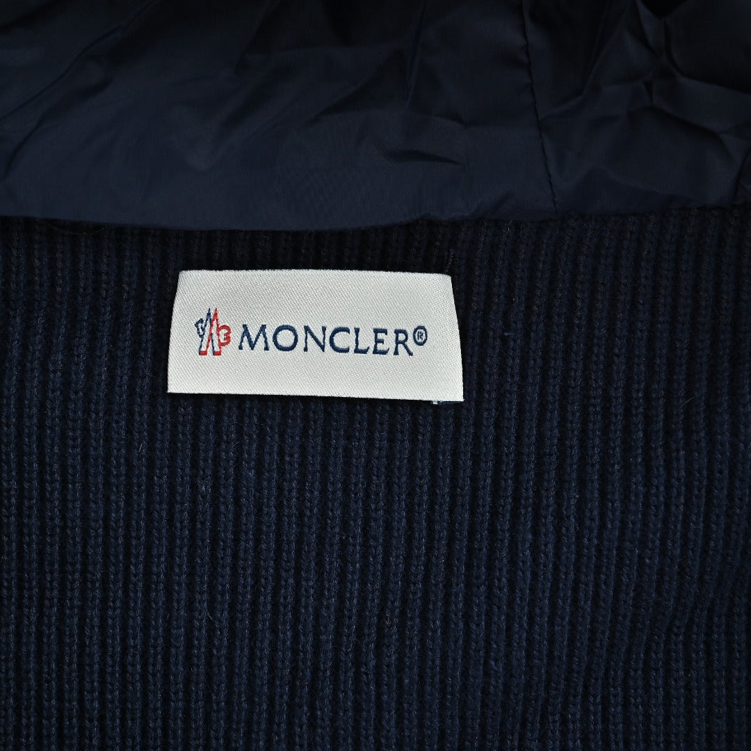 Moncler Hooded Knit Hybrid Down Jacket with Sleeve Pocket - Navy Blue