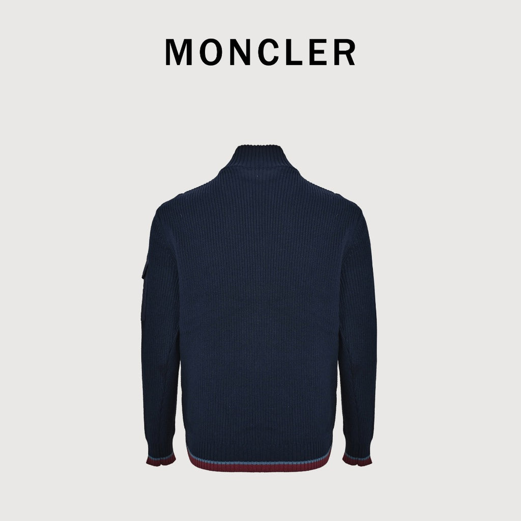 Moncler Color-Trim Knit Hybrid Down Jacket - Navy Blue