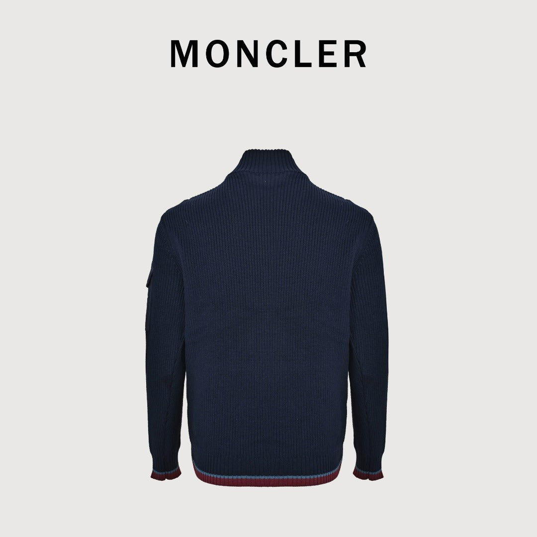 Moncler Color-Trim Knit Hybrid Down Jacket - Navy Blue