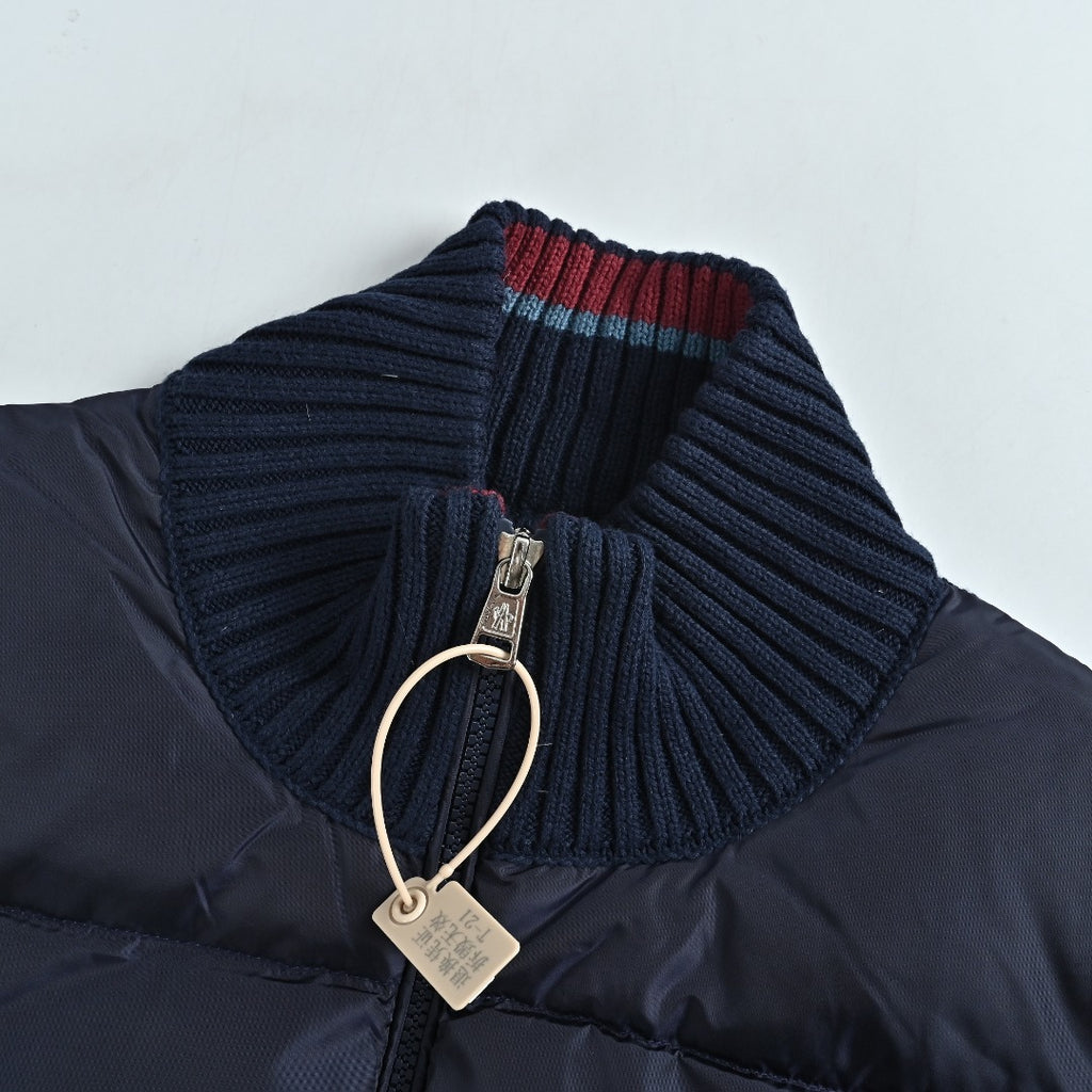 Moncler Color-Trim Knit Hybrid Down Jacket - Navy Blue