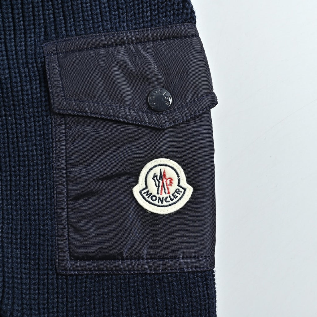 Moncler Color-Trim Knit Hybrid Down Jacket - Navy Blue