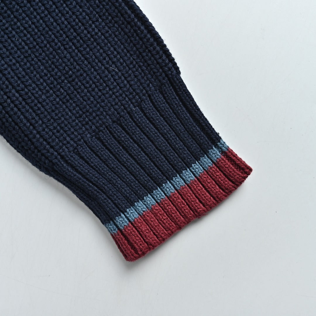 Moncler Color-Trim Knit Hybrid Down Jacket - Navy Blue