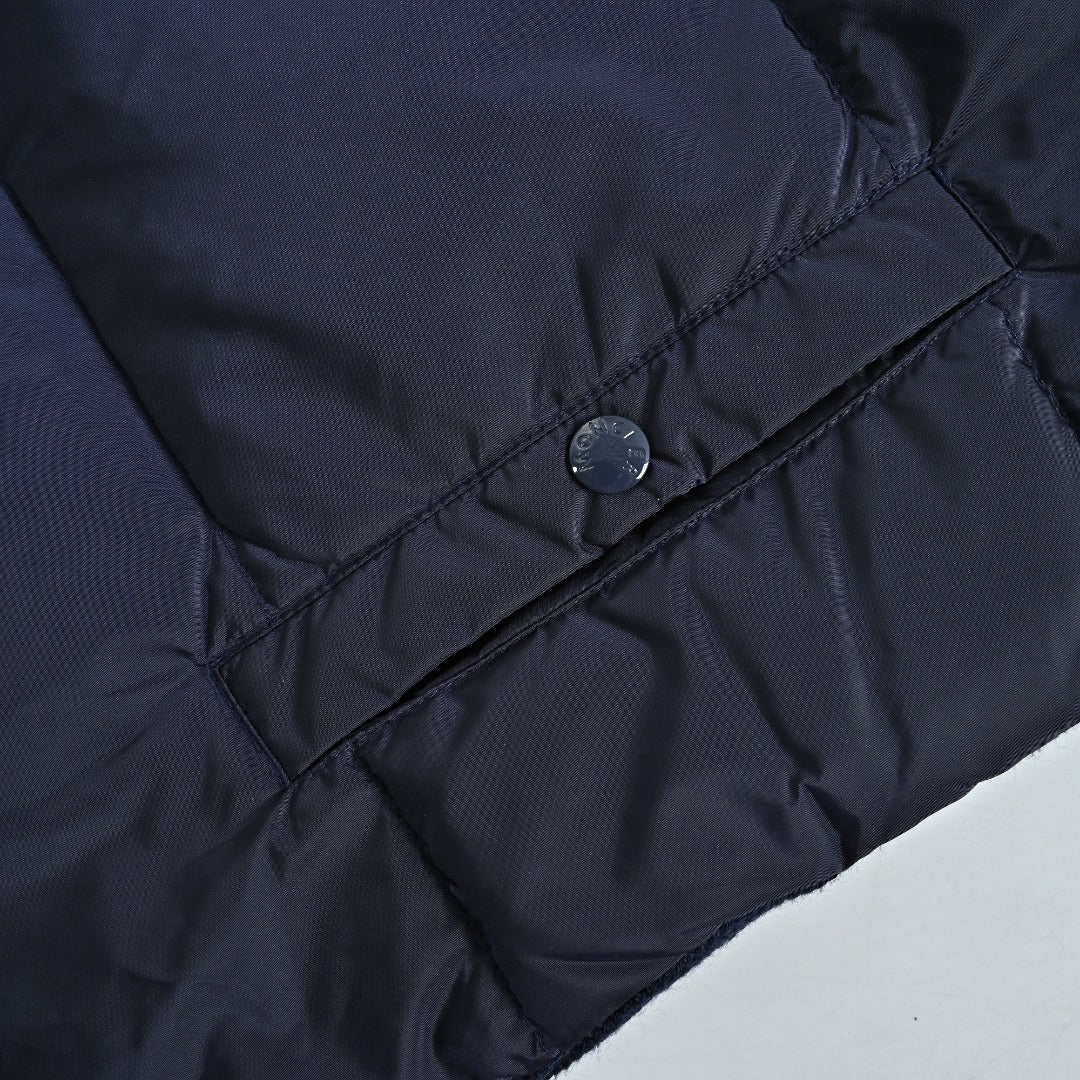 Moncler Color-Trim Knit Hybrid Down Jacket - Navy Blue