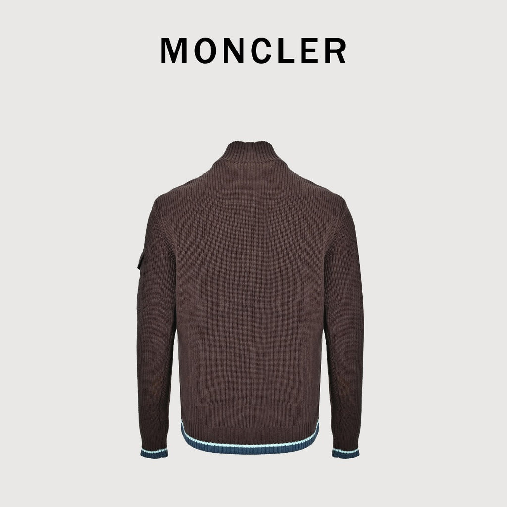 Moncler Color-Trim Knit Hybrid Down Jacket - Brown