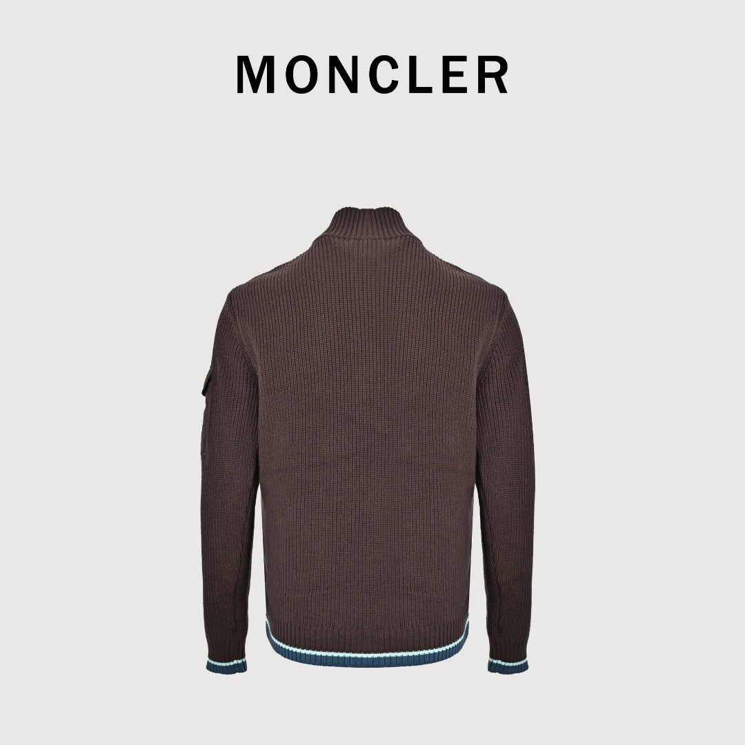 Moncler Color-Trim Knit Hybrid Down Jacket - Brown