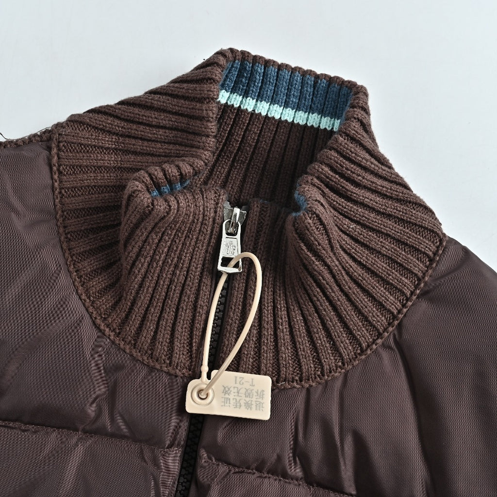 Moncler Color-Trim Knit Hybrid Down Jacket - Brown