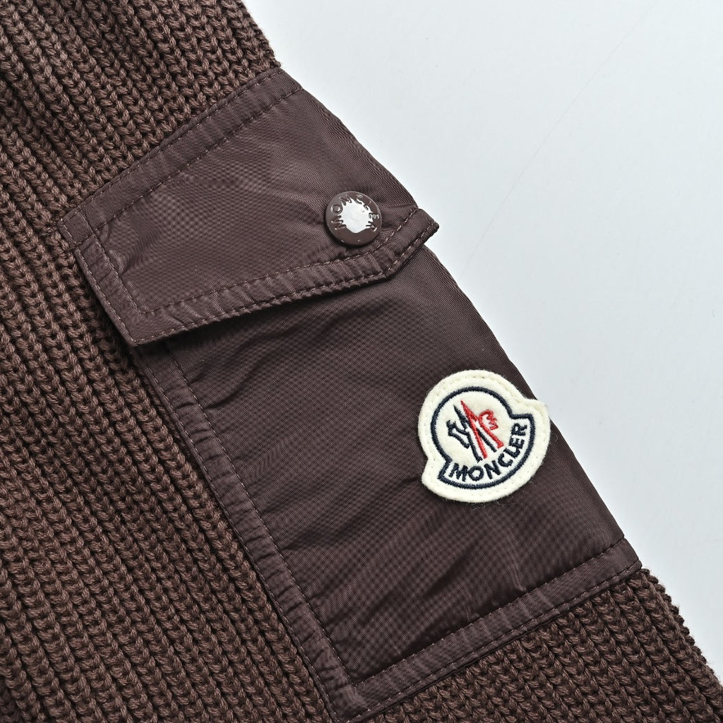 Moncler Color-Trim Knit Hybrid Down Jacket - Brown
