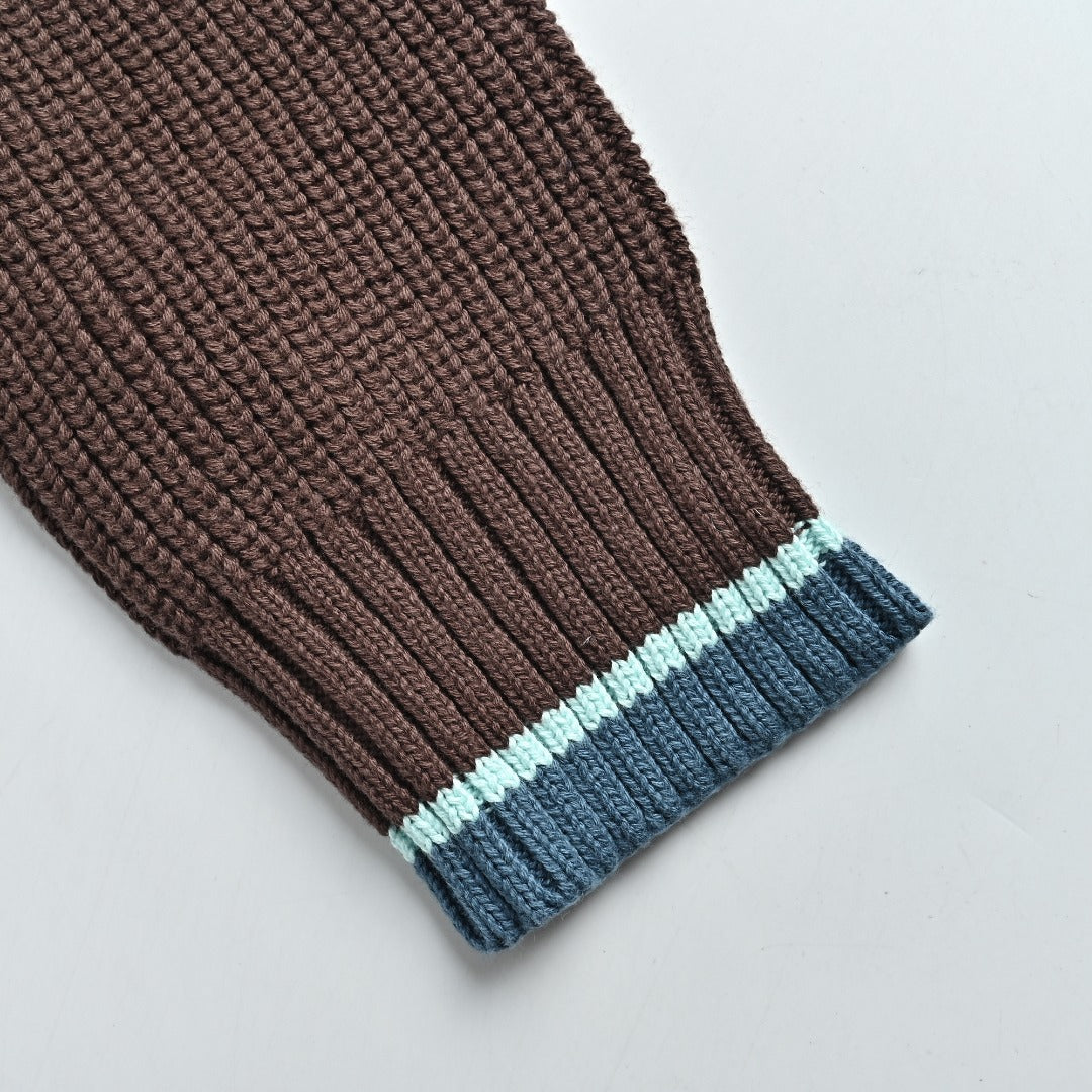 Moncler Color-Trim Knit Hybrid Down Jacket - Brown