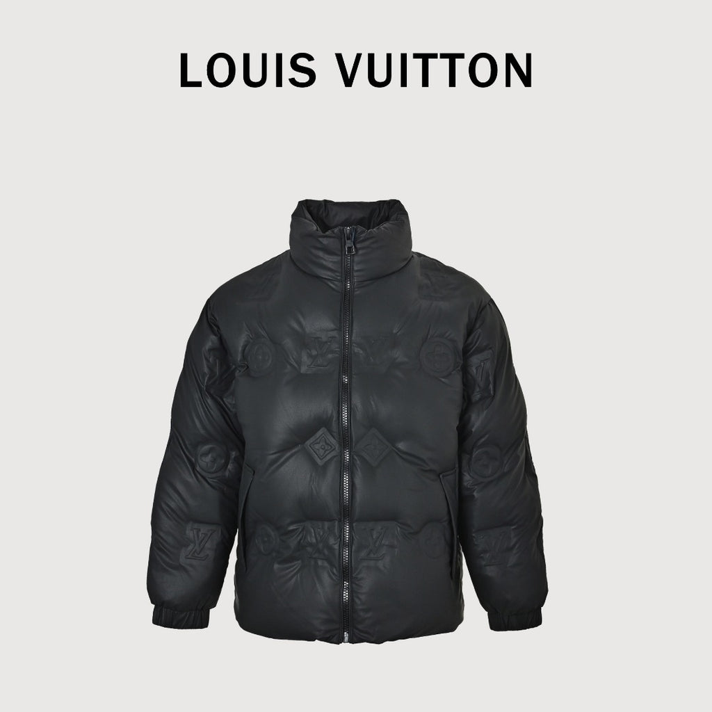 Louis Vuitton Embossed Monogram Stand-Collar Down Jacket - Black