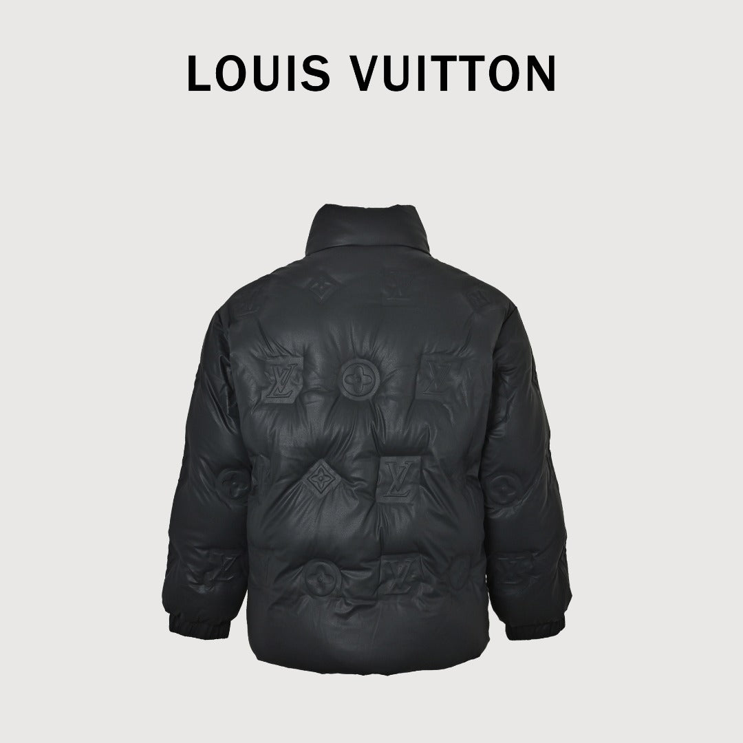 Louis Vuitton Embossed Monogram Stand-Collar Down Jacket - Black