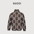 Gucci Allover GG Sherpa-Style Stand-Collar Zip Jacket - Brown and Cream