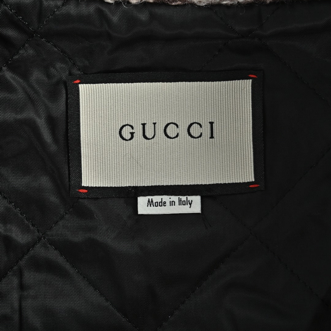 Gucci Allover GG Sherpa-Style Stand-Collar Zip Jacket - Brown and Cream