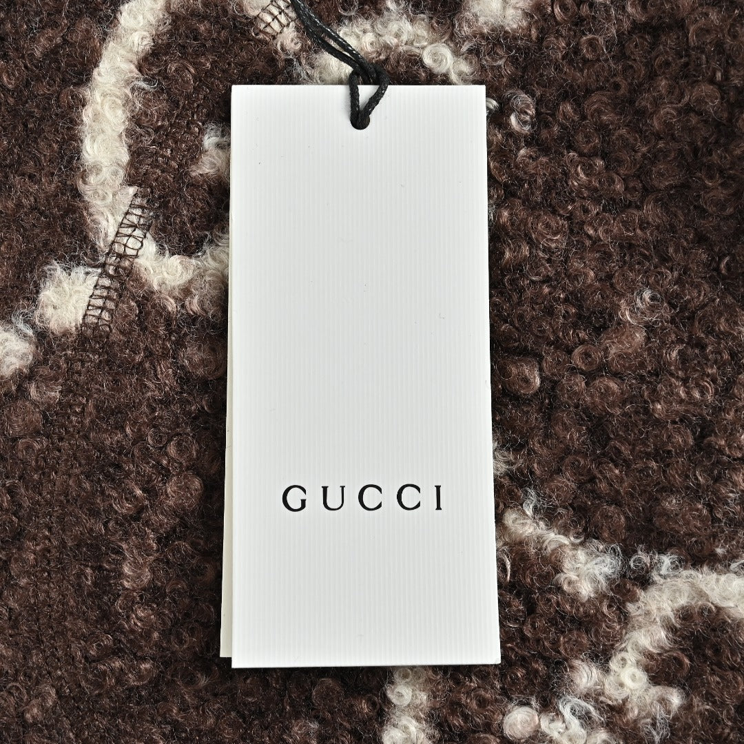 Gucci Allover GG Sherpa-Style Stand-Collar Zip Jacket - Brown and Cream