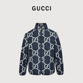 Gucci Allover GG Sherpa-Style Stand-Collar Zip Jacket - Navy and Cream