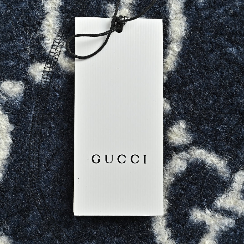 Gucci Allover GG Sherpa-Style Stand-Collar Zip Jacket - Navy and Cream