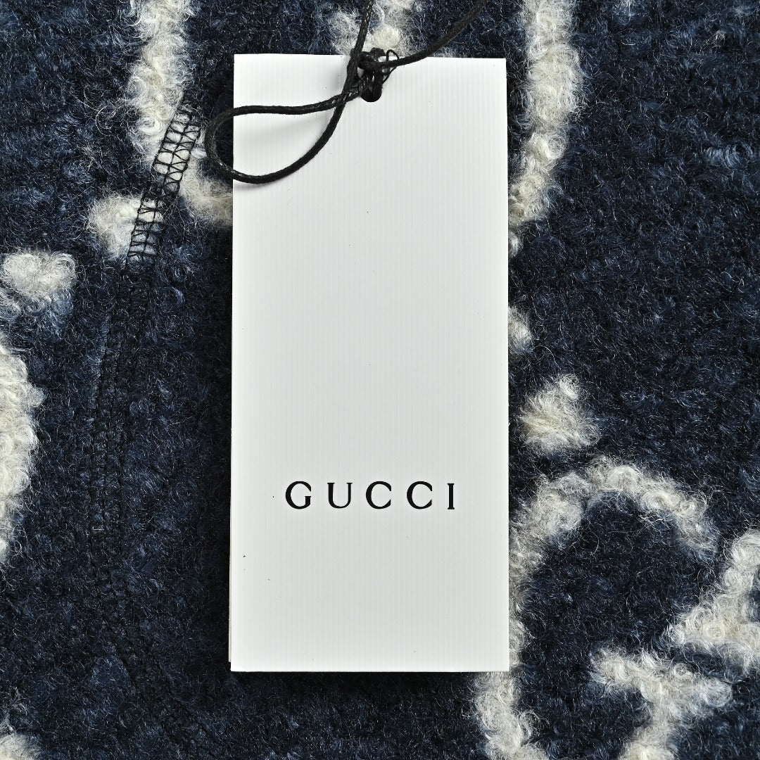 Gucci Allover GG Sherpa-Style Stand-Collar Zip Jacket - Navy and Cream