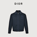DIOR CD Embroidered Patch Gabardine Zip Jacket - Navy Blue