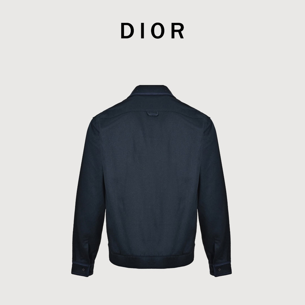 DIOR CD Embroidered Patch Gabardine Zip Jacket - Navy Blue