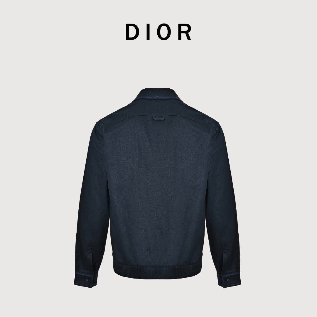 DIOR CD Embroidered Patch Gabardine Zip Jacket - Navy Blue