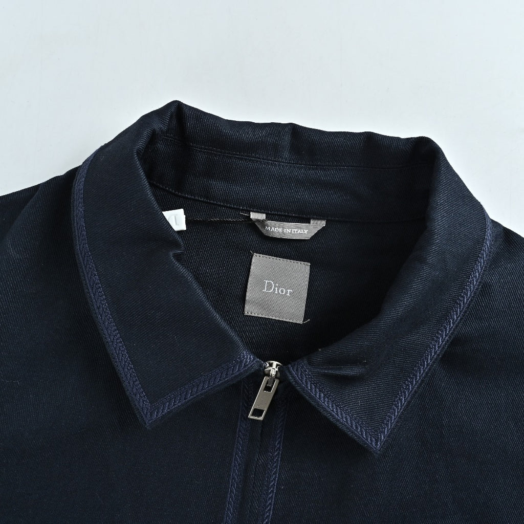 DIOR CD Embroidered Patch Gabardine Zip Jacket - Navy Blue
