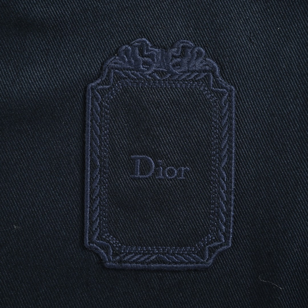 DIOR CD Embroidered Patch Gabardine Zip Jacket - Navy Blue