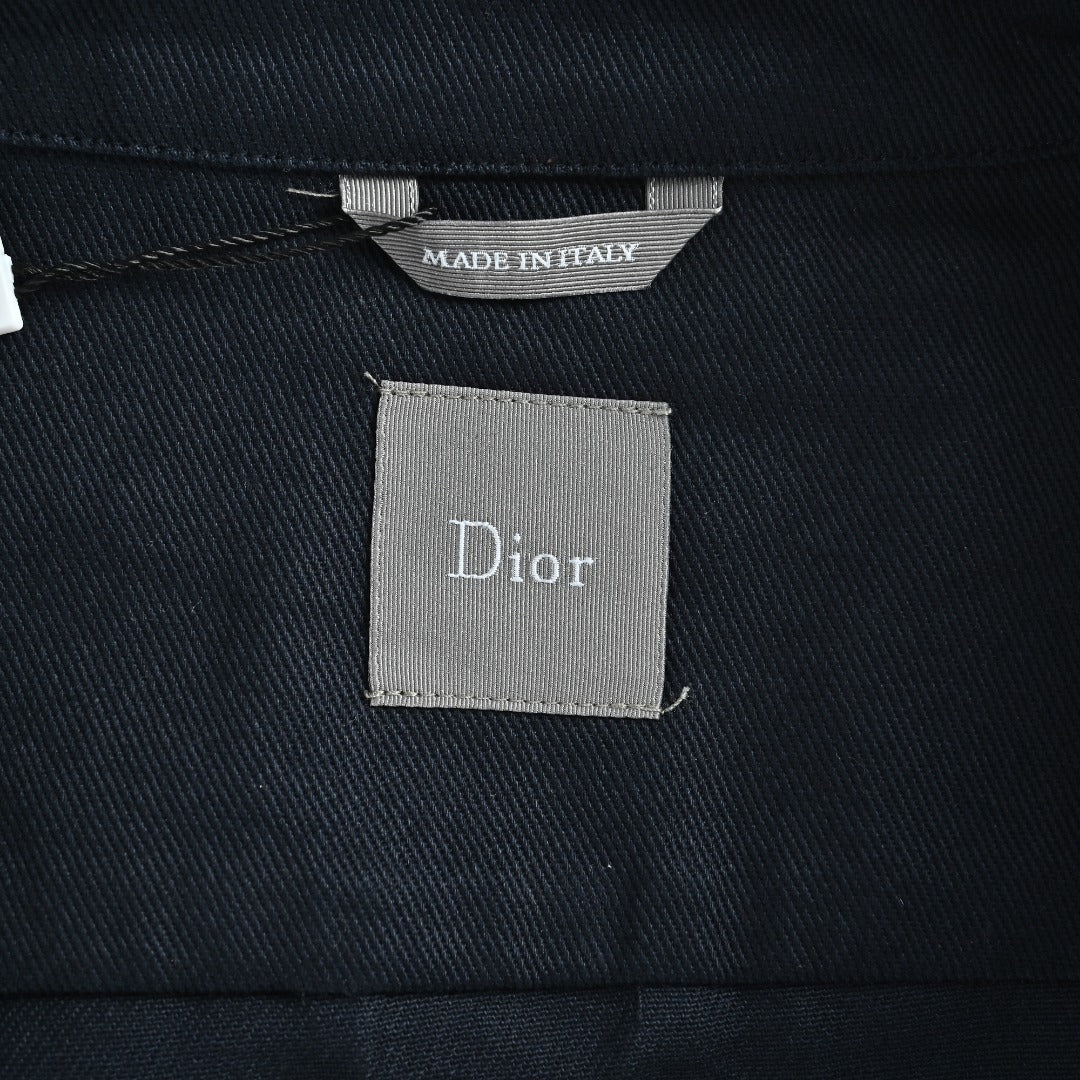 DIOR CD Embroidered Patch Gabardine Zip Jacket - Navy Blue