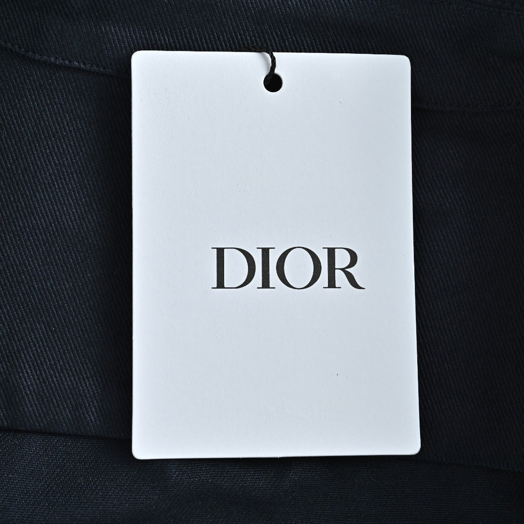 DIOR CD Embroidered Patch Gabardine Zip Jacket - Navy Blue