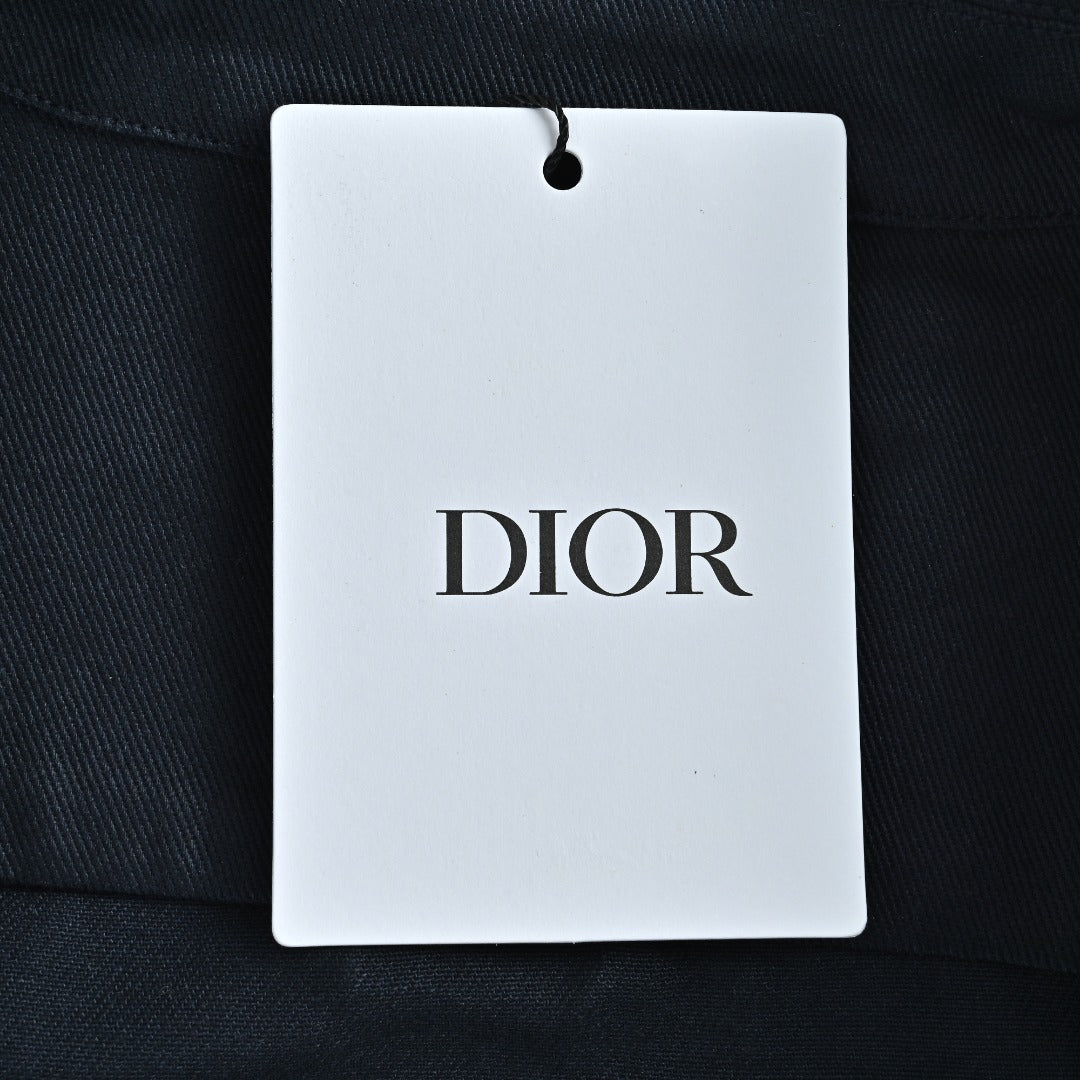 DIOR CD Embroidered Patch Gabardine Zip Jacket - Navy Blue